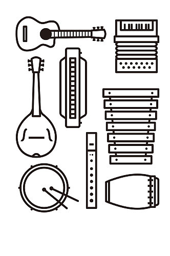 口琴手风琴架子鼓笛子音乐器矢量免扣元素