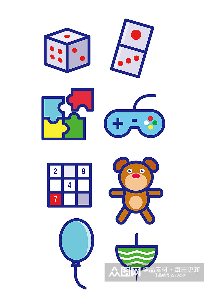 骰子玩具游戏机小熊气球矢量免扣元素素材