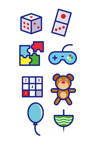 骰子玩具游戏机小熊气球矢量免扣元素