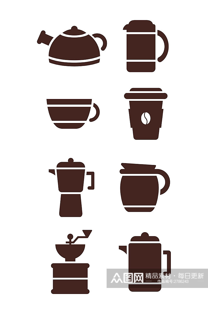 咖啡茶壶水杯容器矢量免扣元素素材