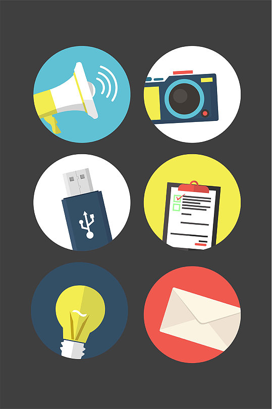 喇叭相机灯泡邮件图标矢量免扣元素-众图网