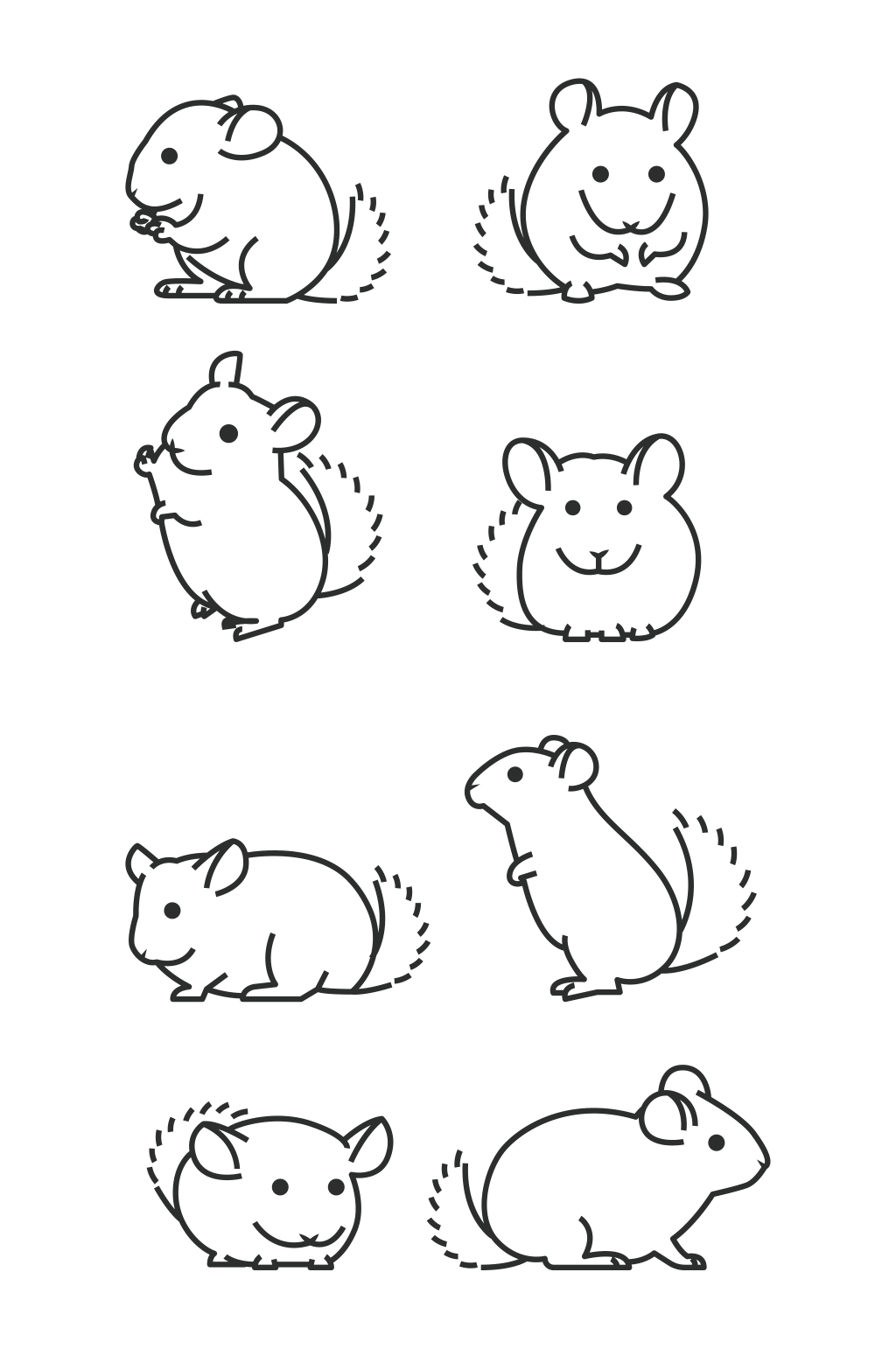 仓鼠松鼠动物简笔画黑白卡通矢量免扣元素高端动物黑白线稿卡通绘画免