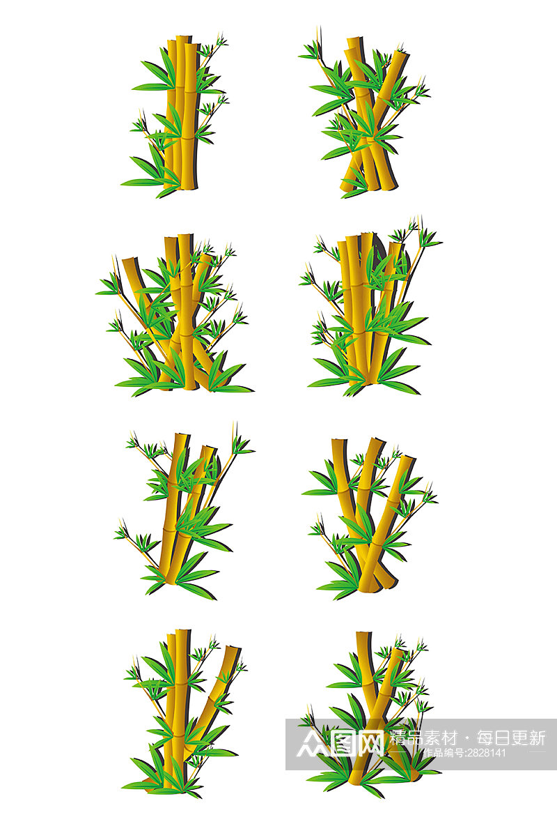 手绘卡通竹子植物叶子矢量免扣元素素材