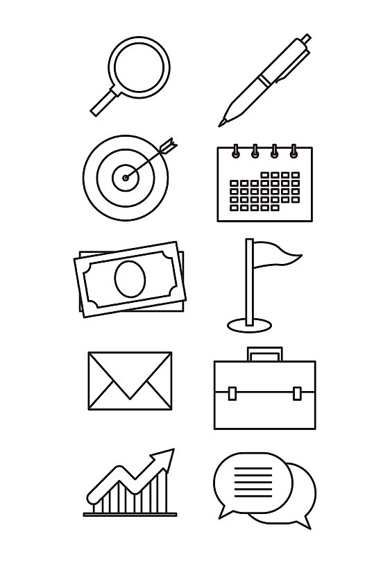 放大镜邮件办公日历钢笔图标矢量免扣元素