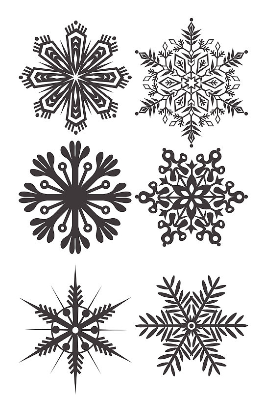 黑白花纹雪花冬天花瓣图标矢量免扣元素