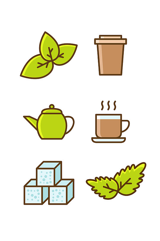 茶叶绿茶杯子壶冰块咖啡矢量免扣元素