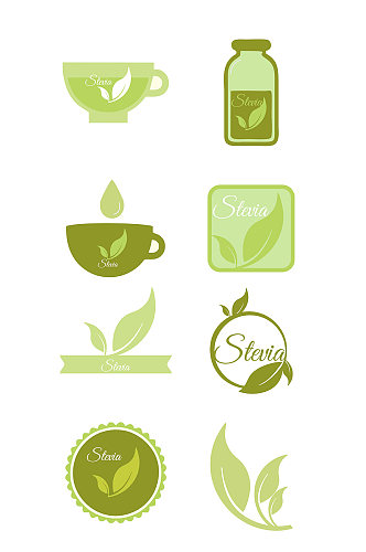 绿茶杯瓶树叶logo标志图标矢量免扣元素