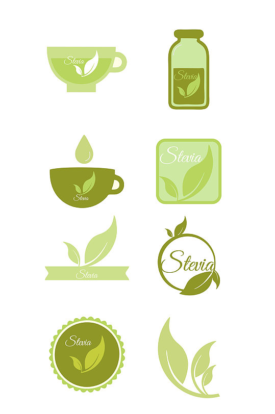 绿茶杯瓶树叶logo标志图标矢量免扣元素