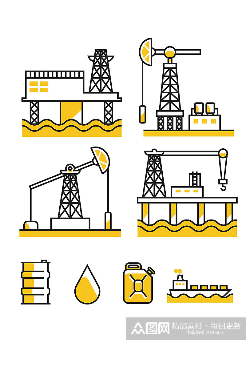 油田石油汽油轮船桶工作矢量免扣元素素材