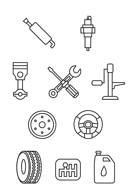 汽车修理配件轮胎汽油泵工具矢量免扣元素