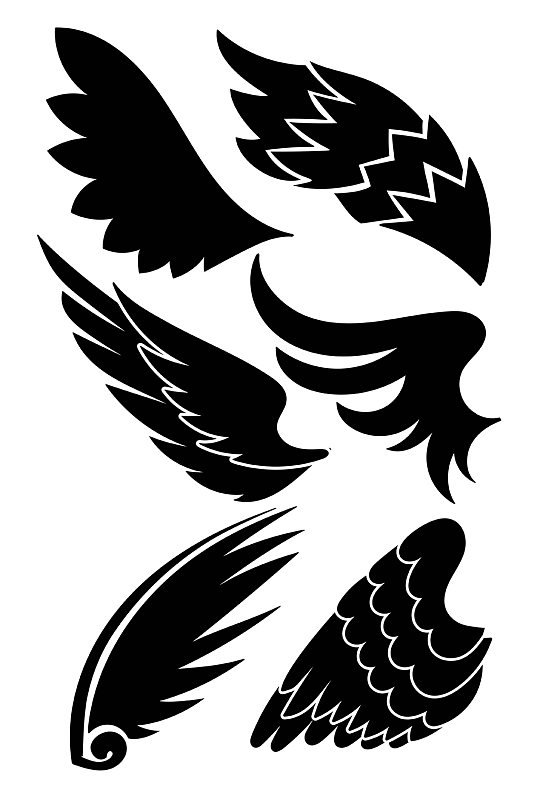 黑色暗黑翅膀纹身羽毛矢量免扣元素