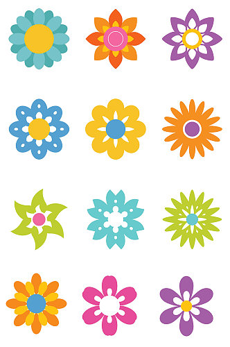 彩色花瓣花朵雏菊卡通手绘矢量免扣元素