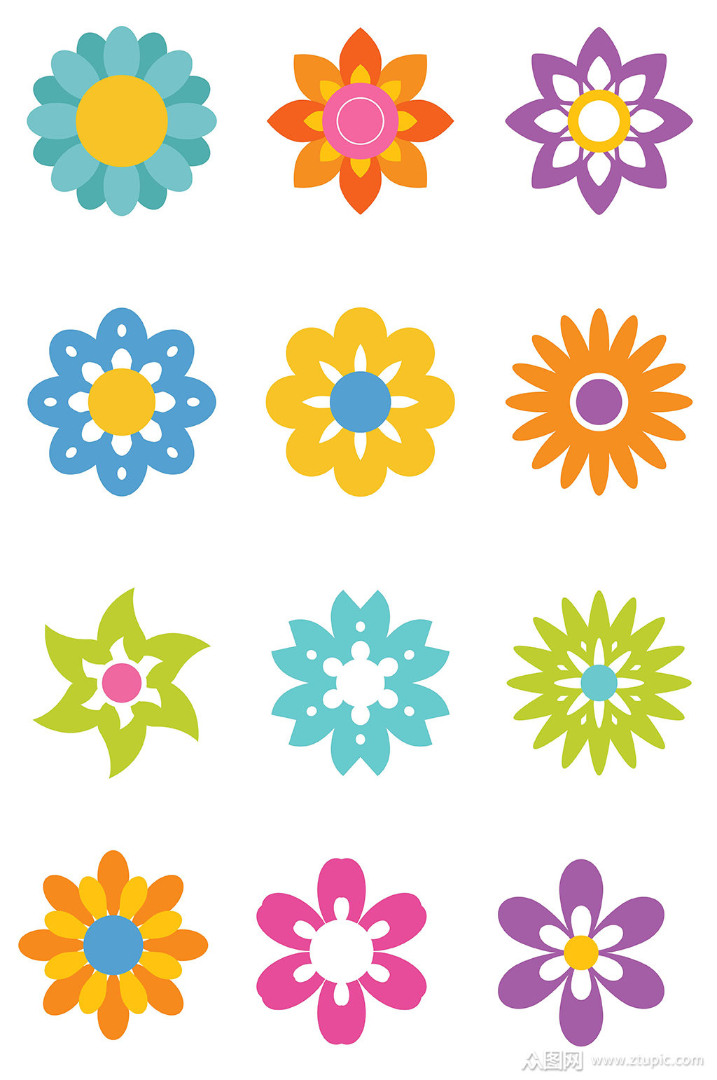 彩色花瓣花朵雏菊卡通手绘矢量免扣元素素材