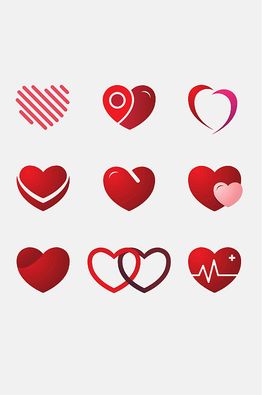 红色爱心脏心率电路图标矢量免扣元素
