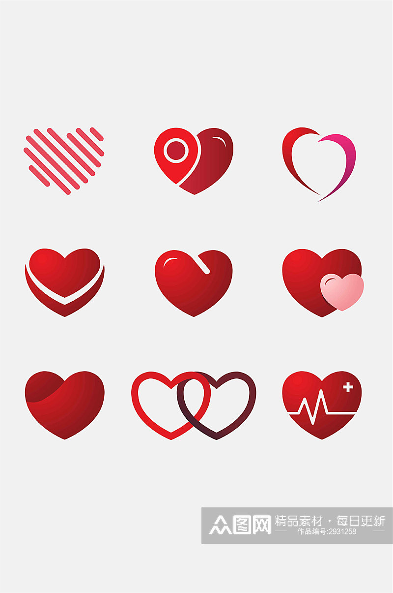 红色爱心脏心率电路图标矢量免扣元素素材