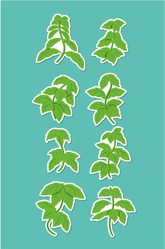 植物叶子片脉络绿色卡通手绘矢量免扣元素
