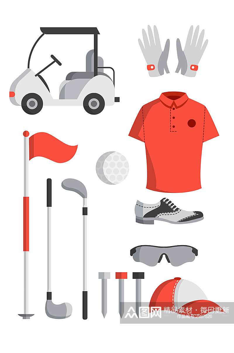 高尔夫球运动装备衣服手套矢量免扣元素素材