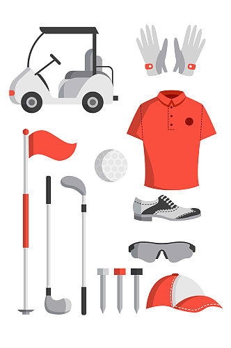 高尔夫球运动装备衣服手套矢量免扣元素