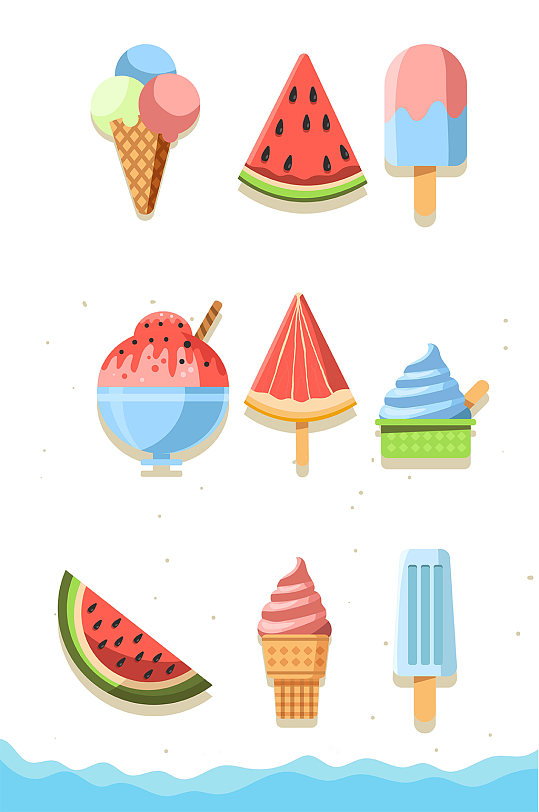 夏天冰淇淋西瓜雪糕冰棍冰沙矢量免扣元素