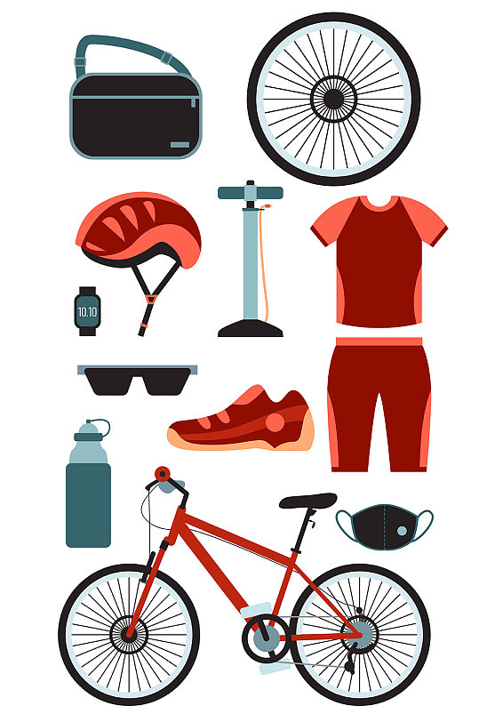 自行车骑行登山运动服装备矢量免扣元素