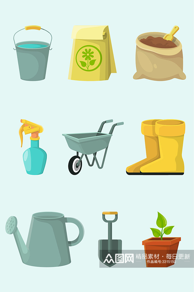 水桶工具农民种植物水壶矢量免扣元素素材