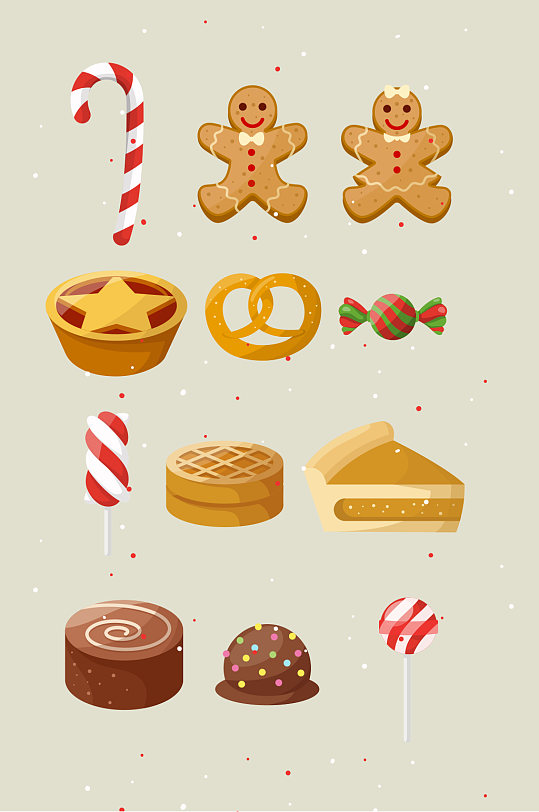 姜饼人饼干糖果蛋糕面包圣诞节矢量免扣元素