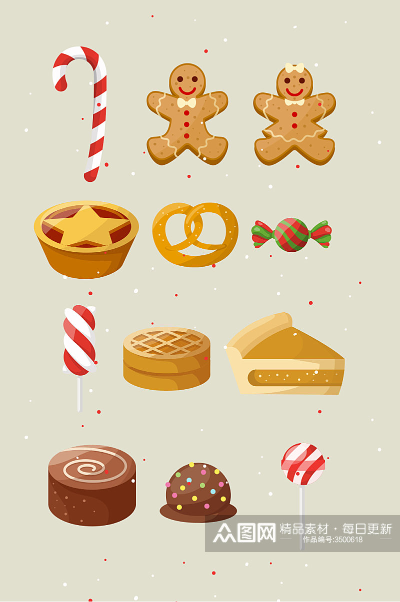 姜饼人饼干糖果蛋糕面包圣诞节矢量免扣元素素材