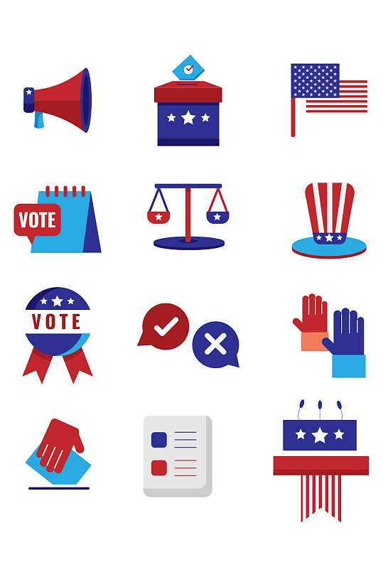 喇叭投票箱红蓝天平对错讲台矢量免扣元素