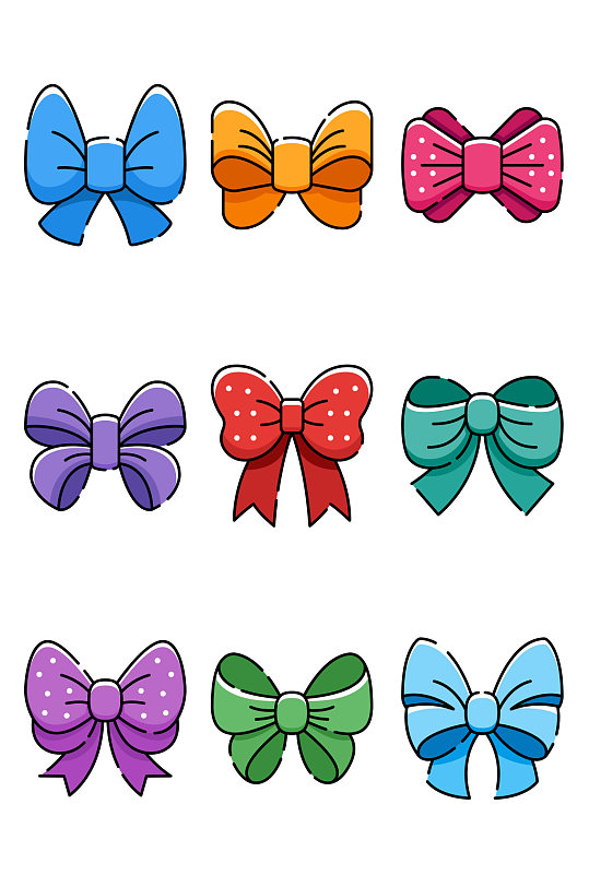 彩色蝴蝶结波点丝绸少女矢量免扣元素