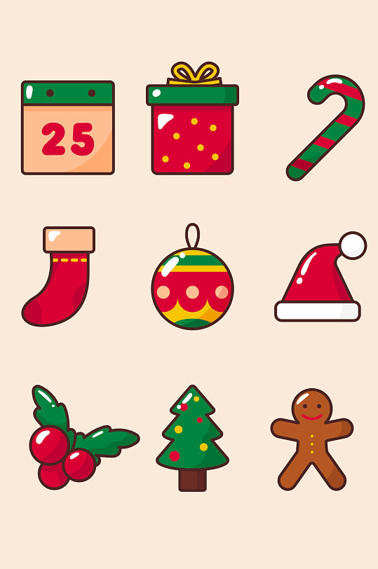 圣诞礼物帽子树袜子铃铛装饰矢量免扣元素