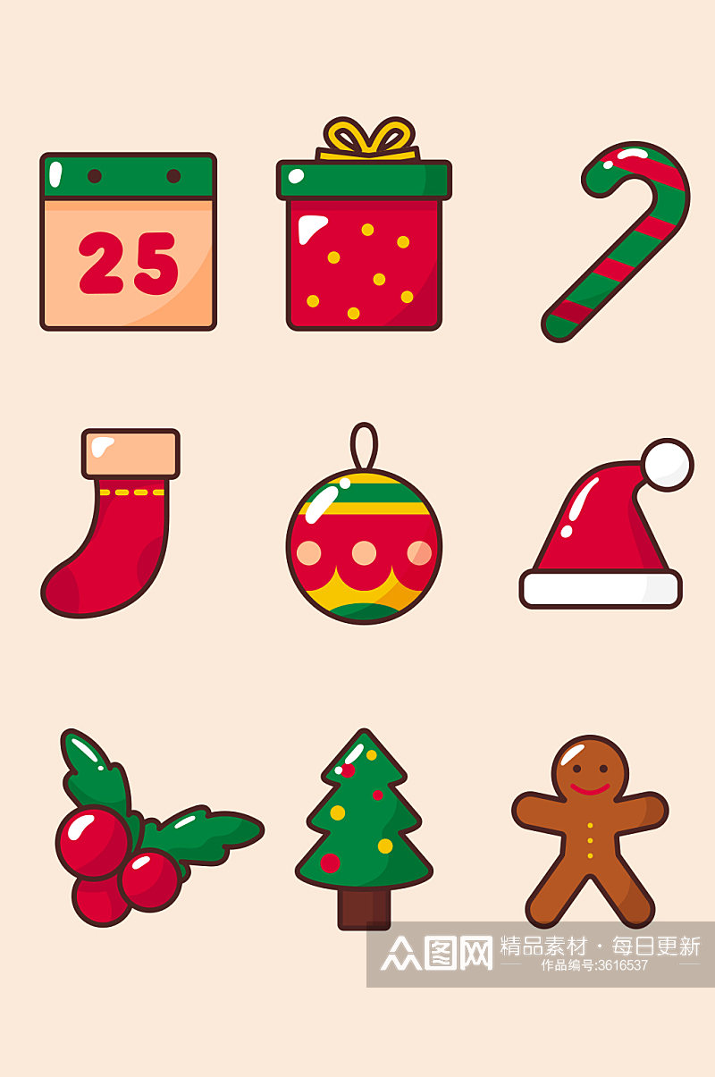 圣诞礼物帽子树袜子铃铛装饰矢量免扣元素素材
