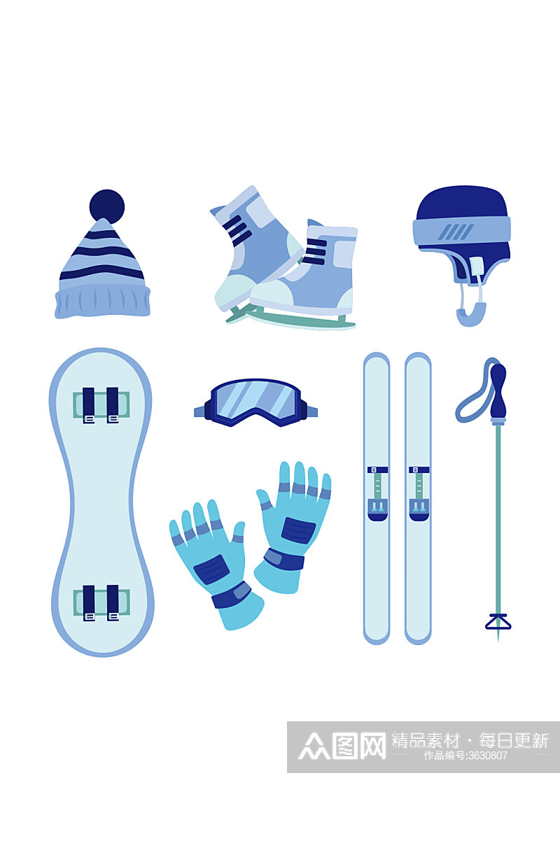 冬奥会单板滑雪手套帽子矢量免扣元素素材