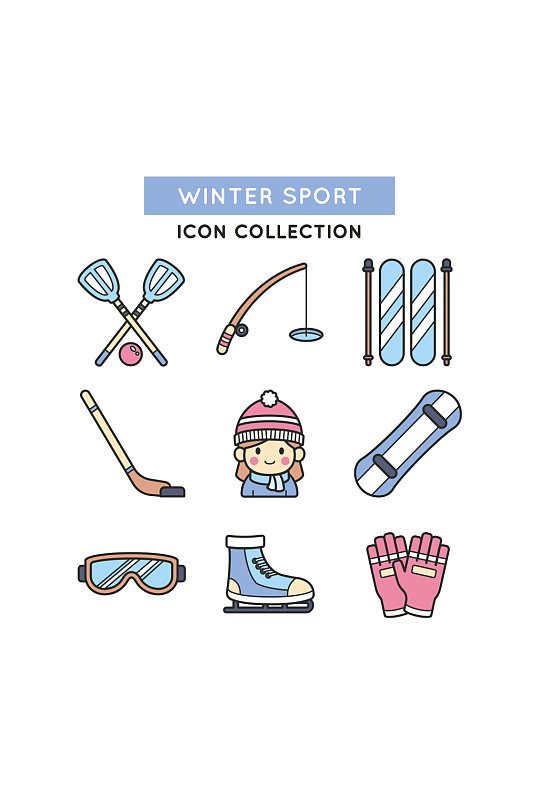 滑雪钓鱼冬季手套单板泳镜矢量 设计元素