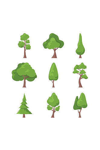 卡通扁平风绿色植物大树森林矢量免扣元素