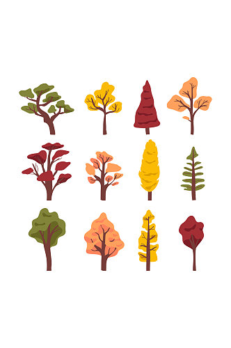 秋天树木叶子黄了丰收森林枫叶矢量免扣元素