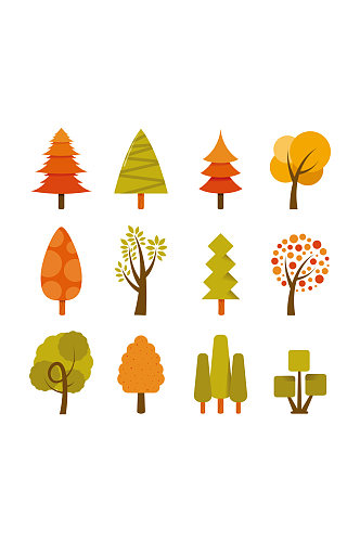 彩色卡通手绘植物树木森林矢量免扣元素