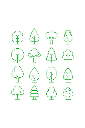 简笔画绿色树木灌木森林树叶矢量免扣元素