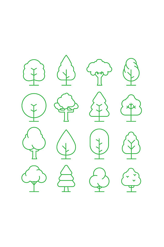 简笔画绿色树木灌木森林树叶矢量免扣元素