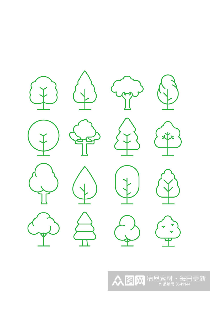 简笔画绿色树木灌木森林树叶矢量免扣元素素材