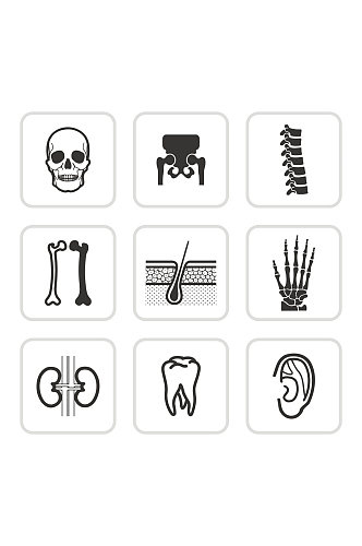 骷髅手鼓牙齿耳朵人体器官医学矢量免扣元素