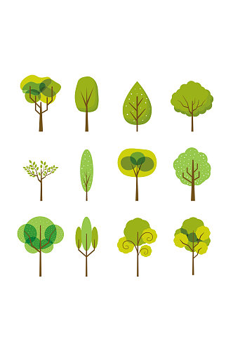 绿色渐变卡通手绘植物大树木矢量免扣元素