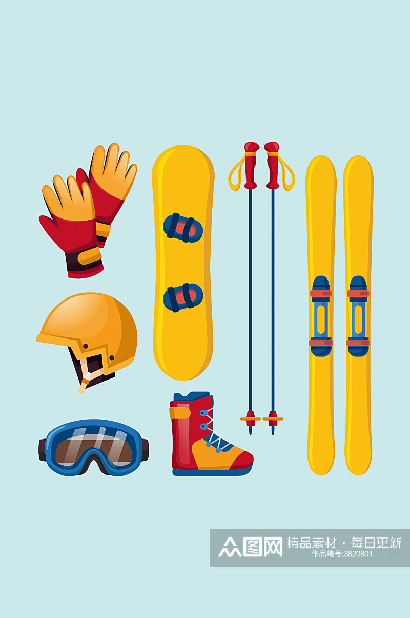 滑雪装备运动手套鞋眼镜矢量免扣元素 设计元素素材
