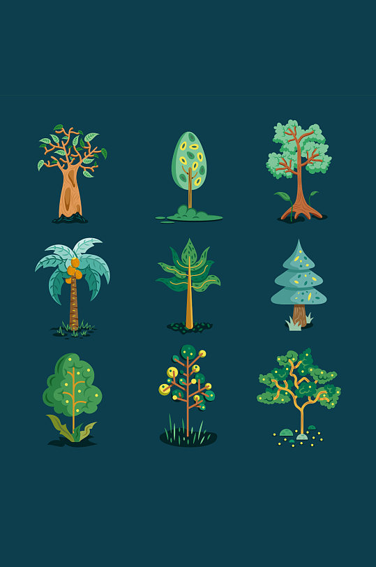 椰树植物卡通手绘树木森林矢量免扣元素