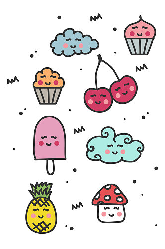 云朵蛋糕冰淇淋樱桃菠萝矢量免扣元素