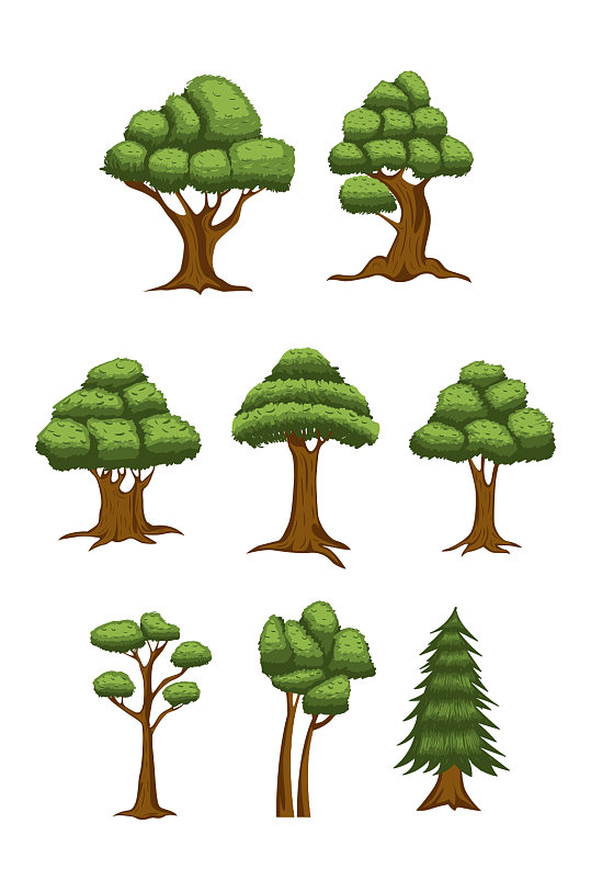 树木森林手绘卡通植物矢量免扣元素