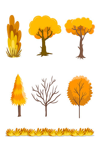 秋天手绘卡通树枝树叶矢量免扣元素