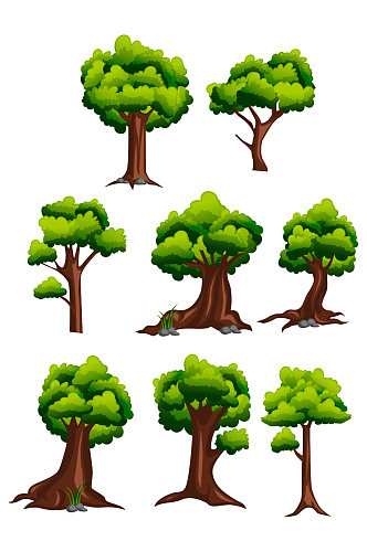 绿色植物大树树叶手绘插画矢量免扣元素