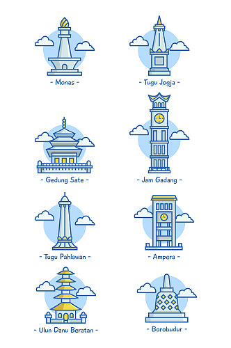 建筑钟鼓楼国家云朵矢量免扣元素