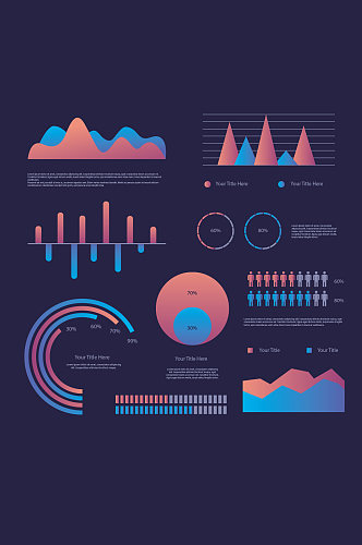 渐变图标柱形图曲线图矢量免扣元素