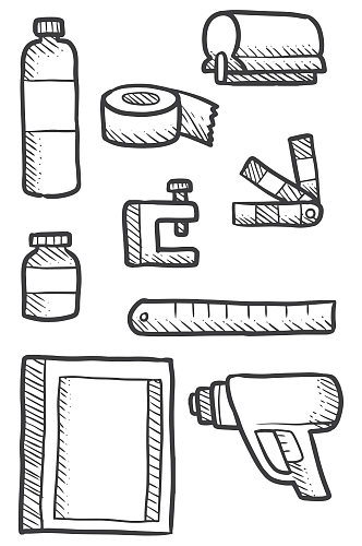 瓶子胶带卡尺电钻工具矢量免扣元素